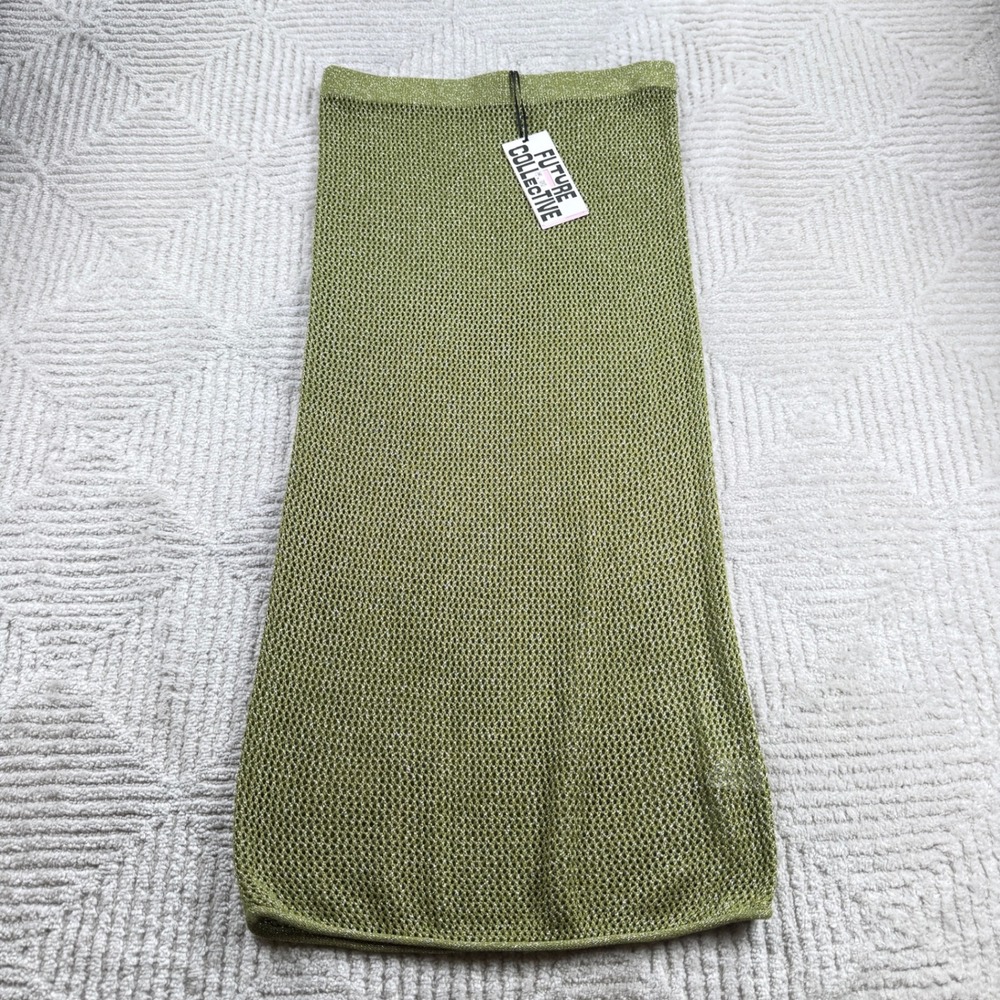 Future Collective Alani Noelle Skirt Womens M Olive Green Metallic NWT Boho Chic